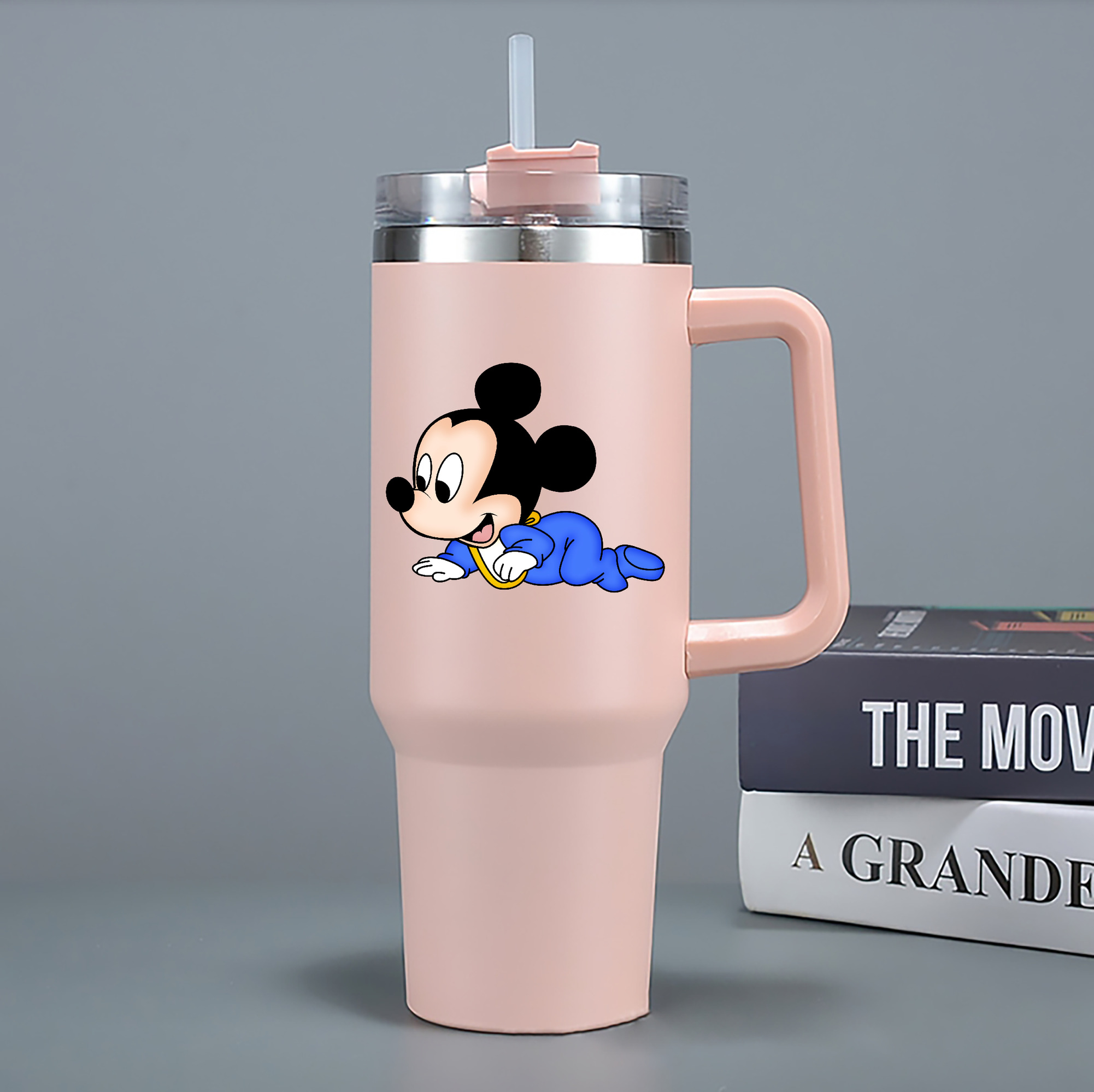 （画像用） ミッキーマウス Mickey Mouse 1200mL車用タンブラー - クリスタルステッカー（プラスチックストロー付き）